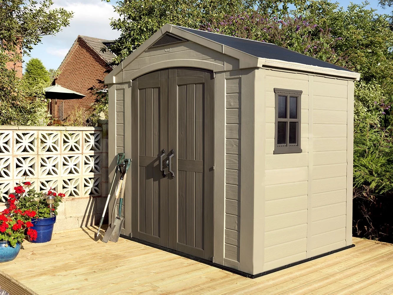 Keter Factor 8 x 11 Foot All Weather Resin Outdoor Storage Shed, Taupe - Image 17