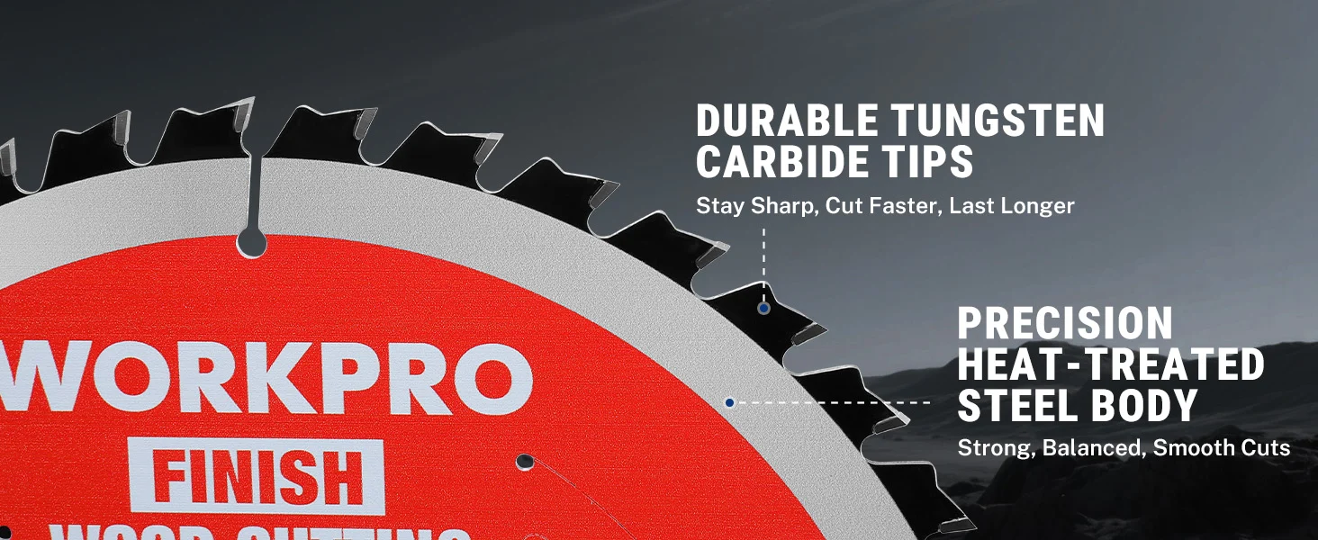 Circular saw blade with durable tungsten carbide tips, high-quality steel body, and precision heat-treated design