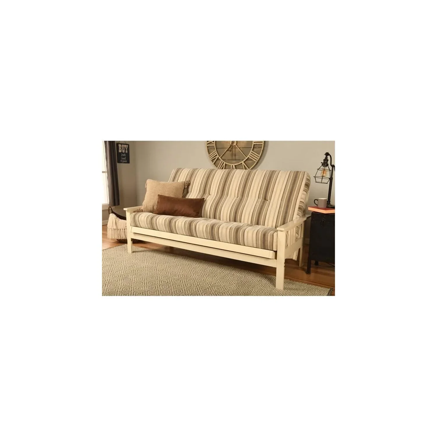 Homestock African Artifacts Full Size Futon Frame Set with Mattress, Easily Converts to Bed, Versatile Design Futon Frame for All Spaces, 33"H x 79"L x 37"D-Color:Linen Charcoal,Size:Barbados - Image 107