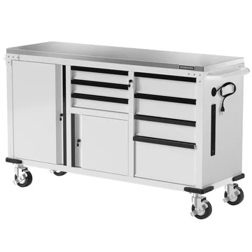 WORKPRO 62" x 20" 7-Drawer & 2-Door Rolling Tool Storage Cabinet with Stainless Countertop, Locking System - 1000 lbs Capacity