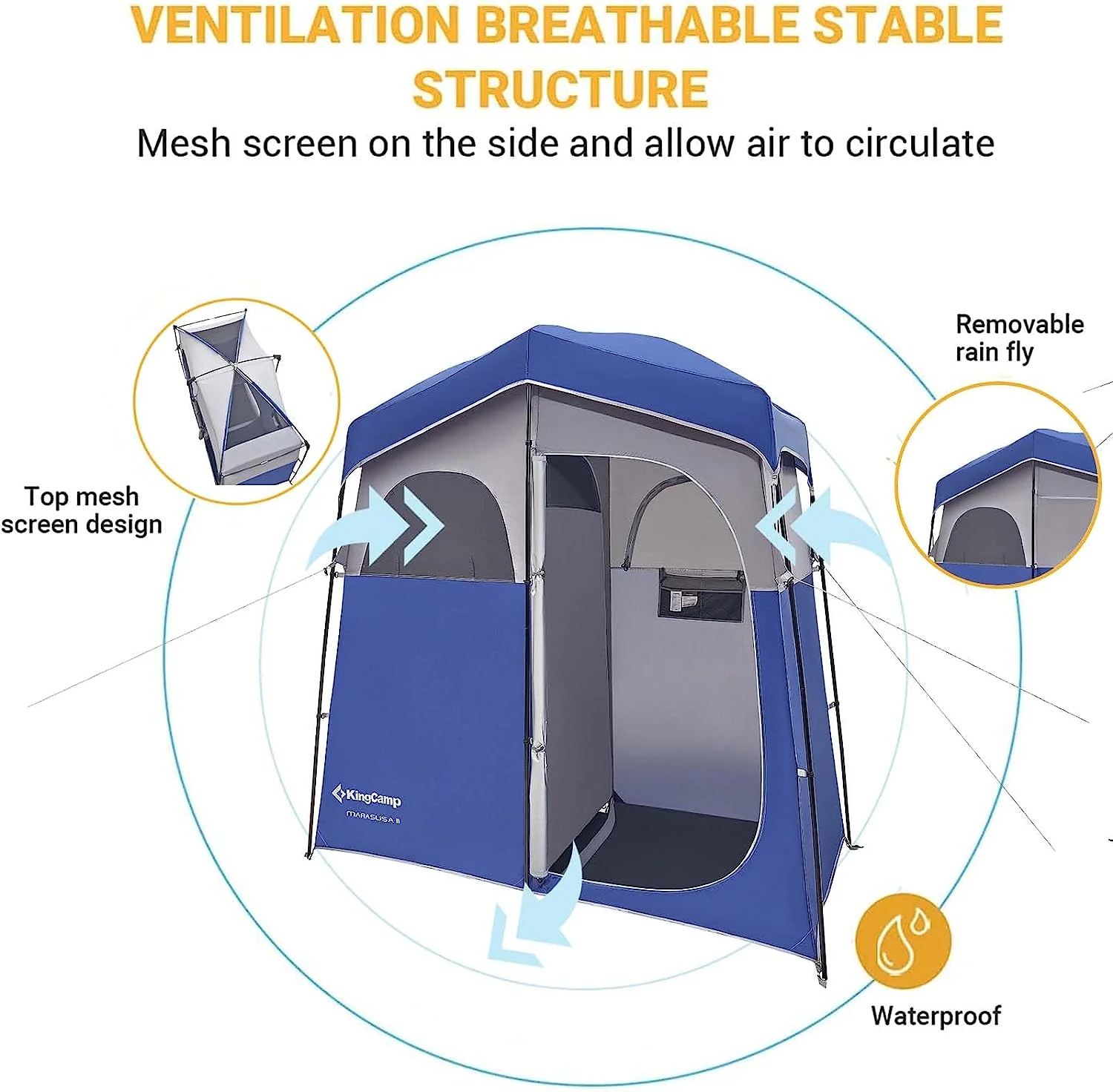 KingCamp Double Room Shower Tent with Solar Shower Set