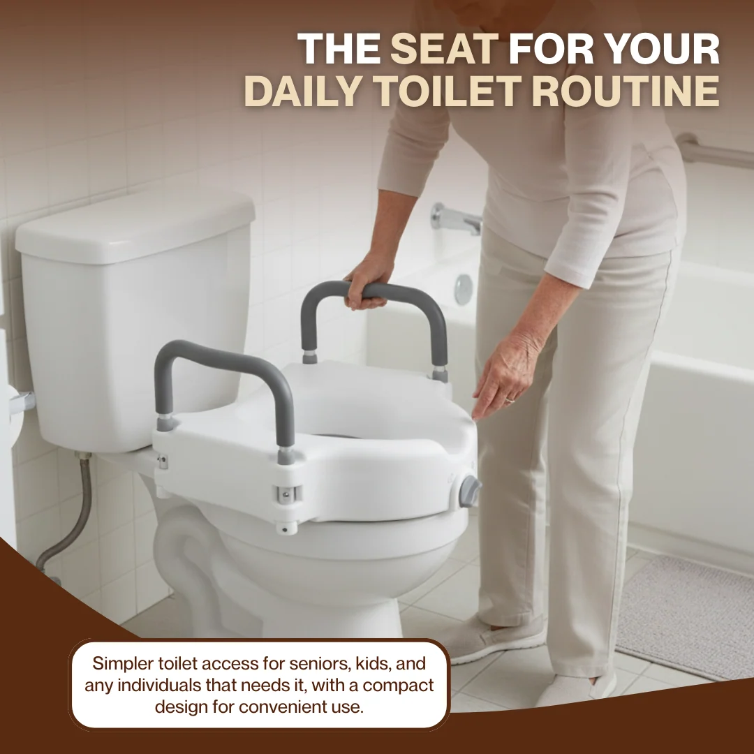 Raised Toilet Seat Riser with Padded Handles and Locking Mount System