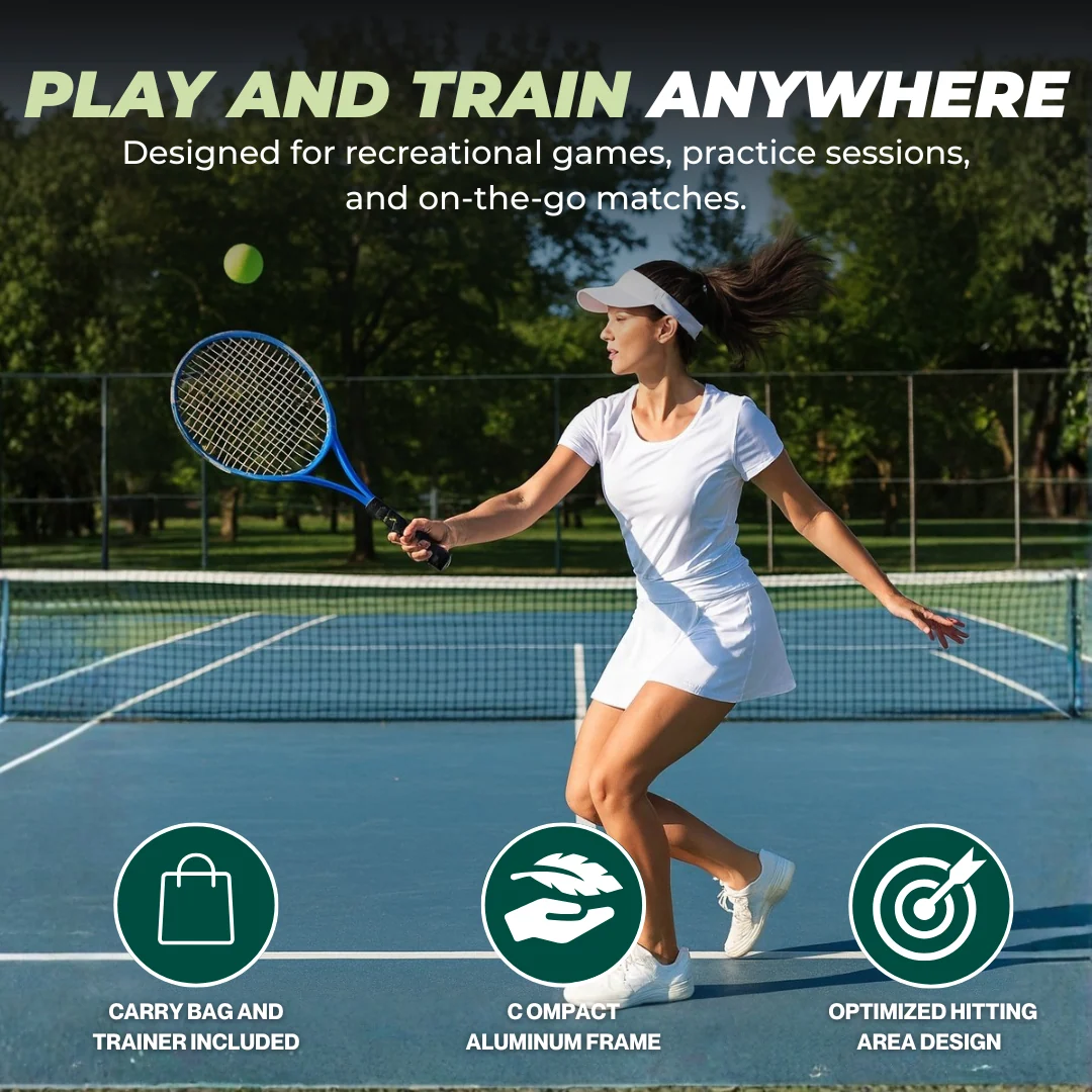 Adult Aluminum Tennis Racket Set with Trainer, Balls, and Carry Bag