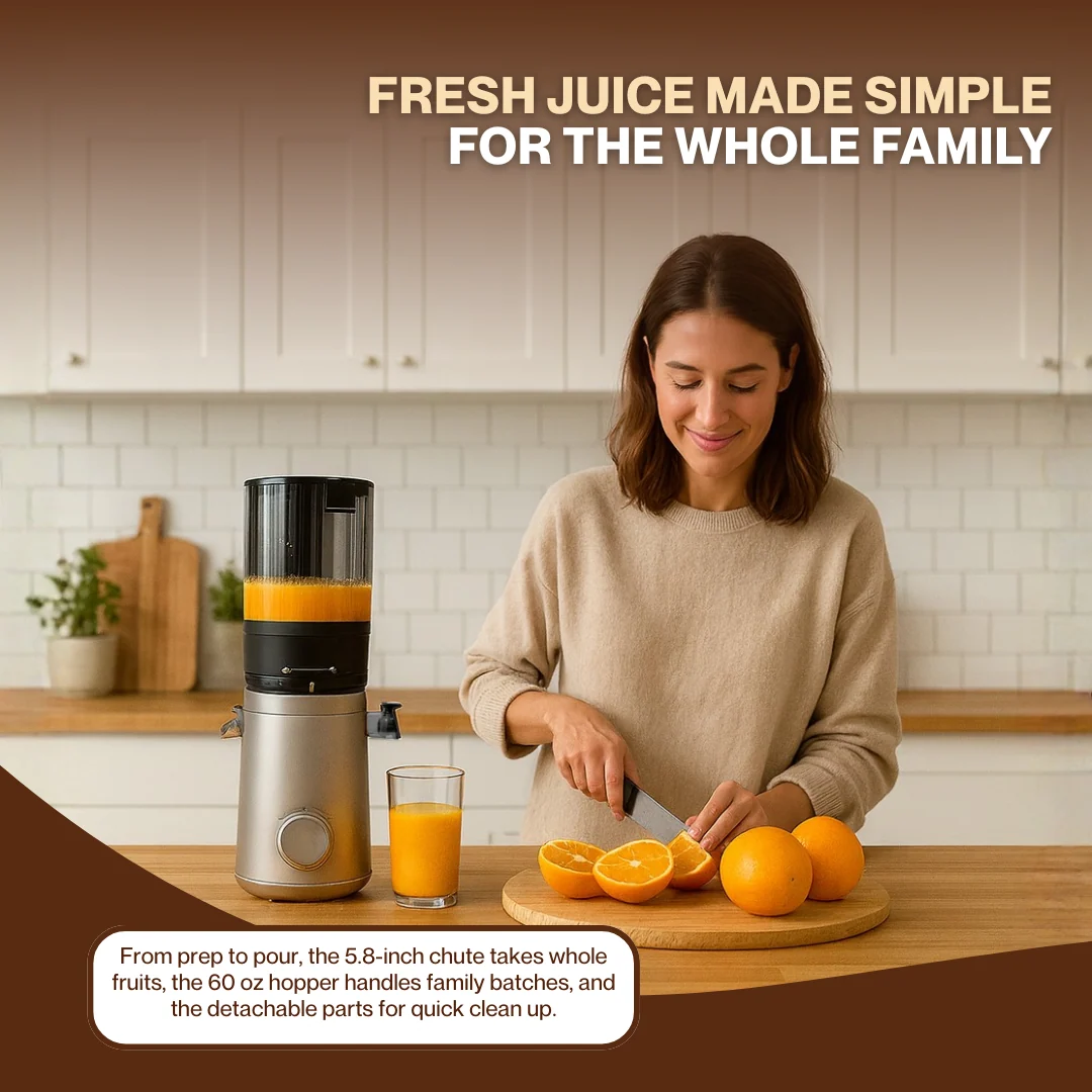Whole Fruit Cold Press Juicer with 5.8" Feed Chute and 60 oz Hopper