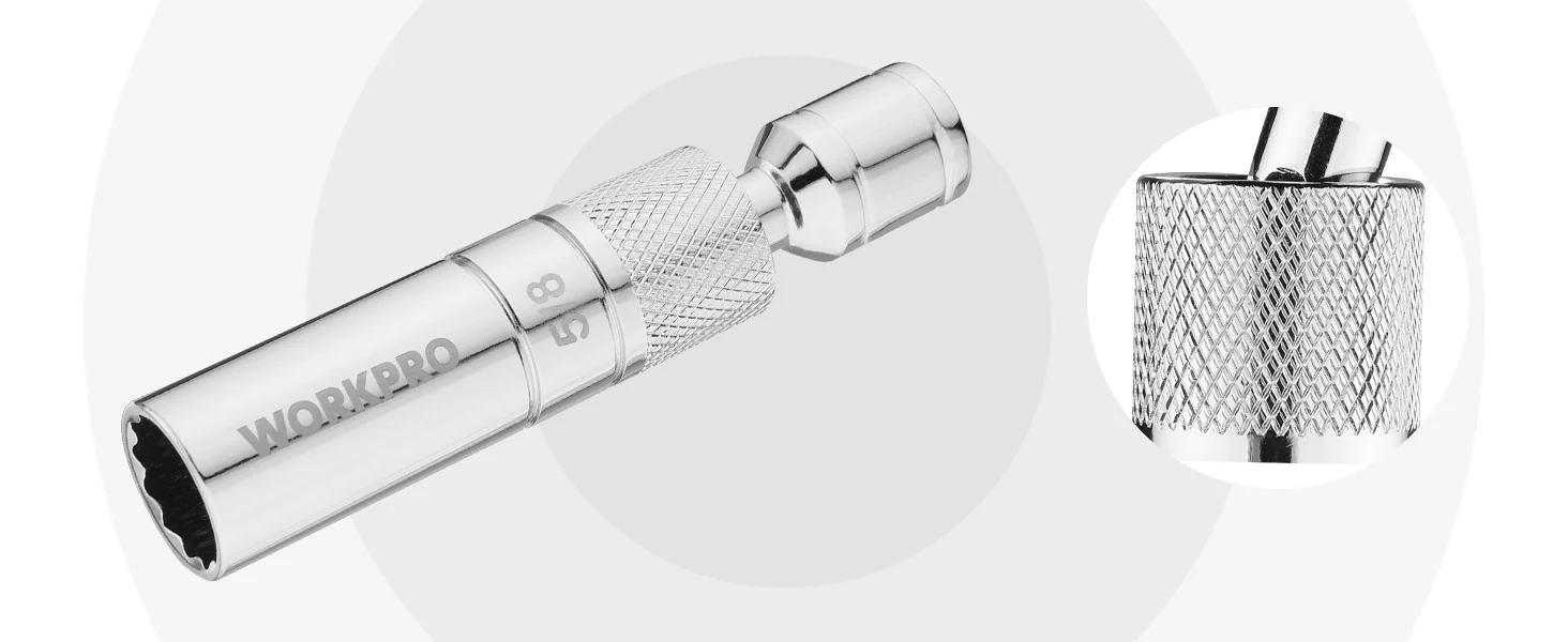 Chrome socket extension with textured grip, showing innovation and quality in a durable, secure tool design