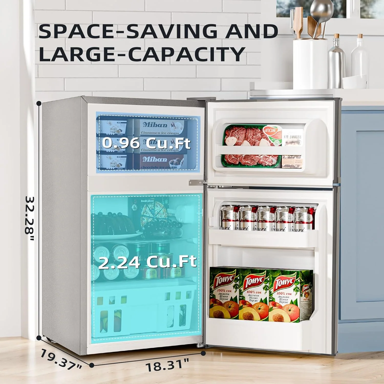 Kismile Mini Fridge 3.1Cu.Ft Compact Refrigerator 2-Doors Freezer - Image 18
