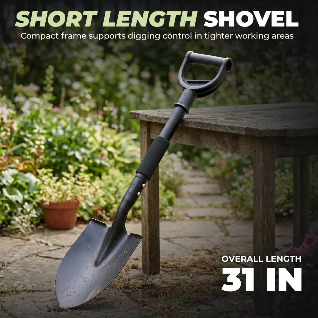Compact Metal Digging Shovel for Garden, Camping, and Yard Work