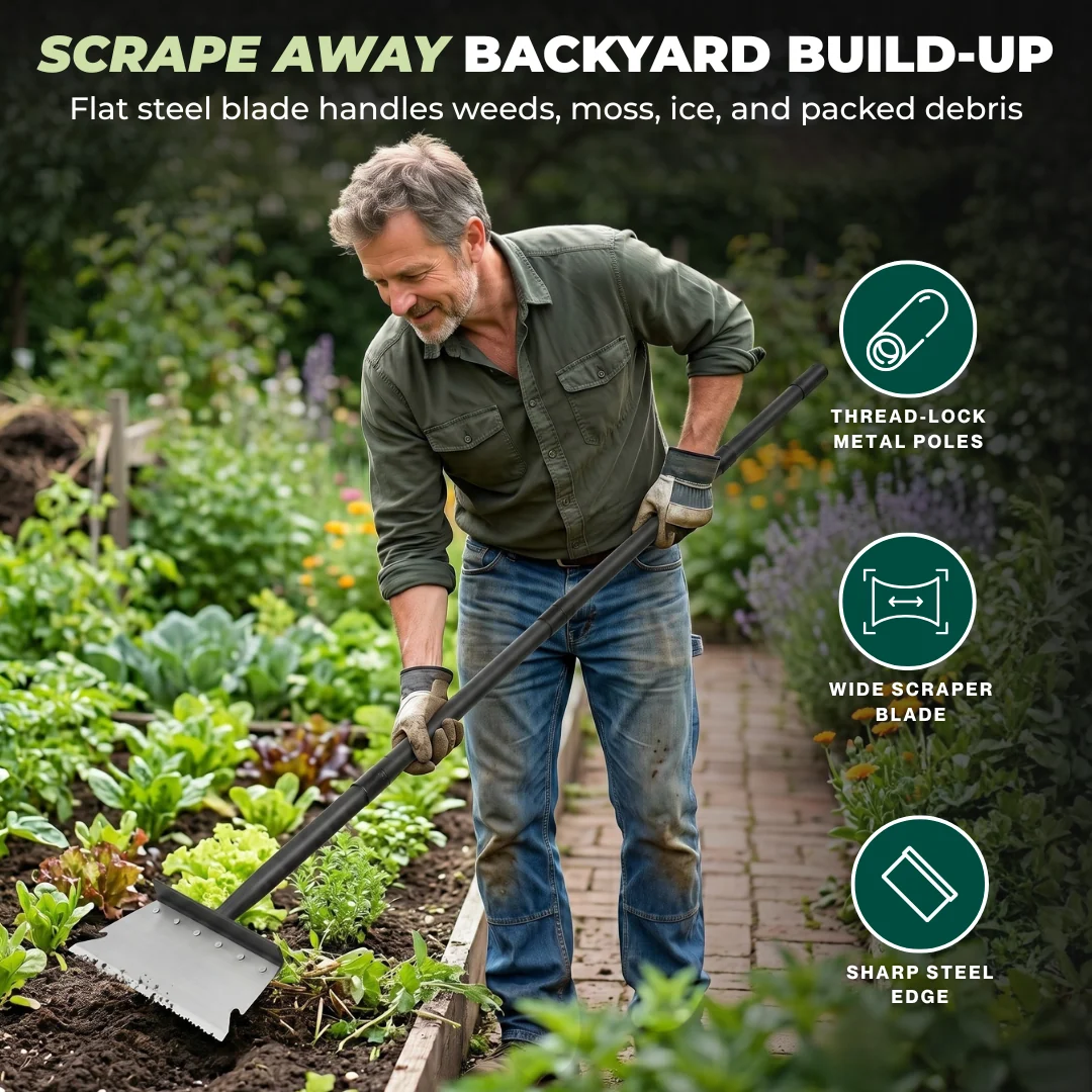 Garden Flat Shovel Scraper for Weeds, Ice, and Outdoor Cleanup