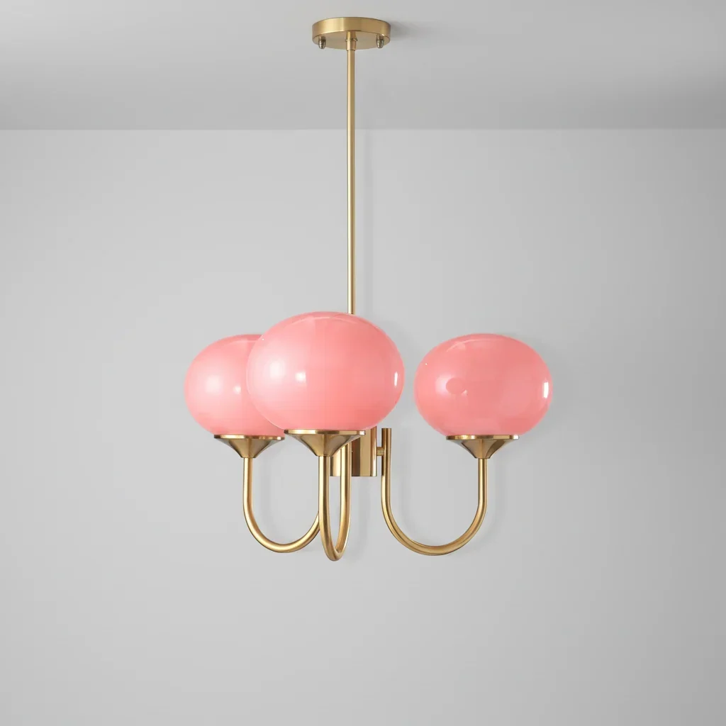 Chic Pastel Pink Ceiling Fixture with Gold Accents - Image 2