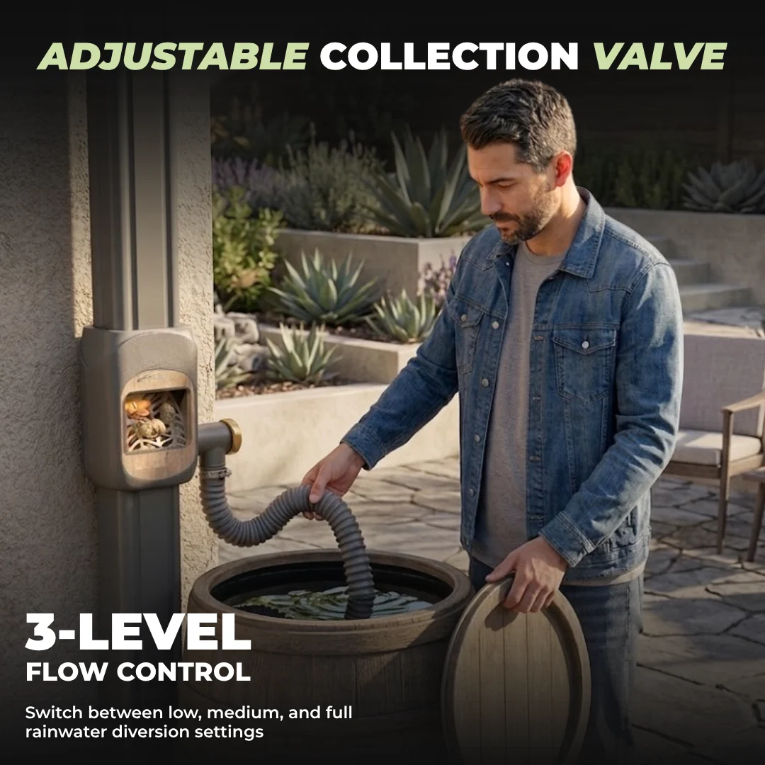 Downspout Rain Barrel Diverter with Filter and PVC Hose System