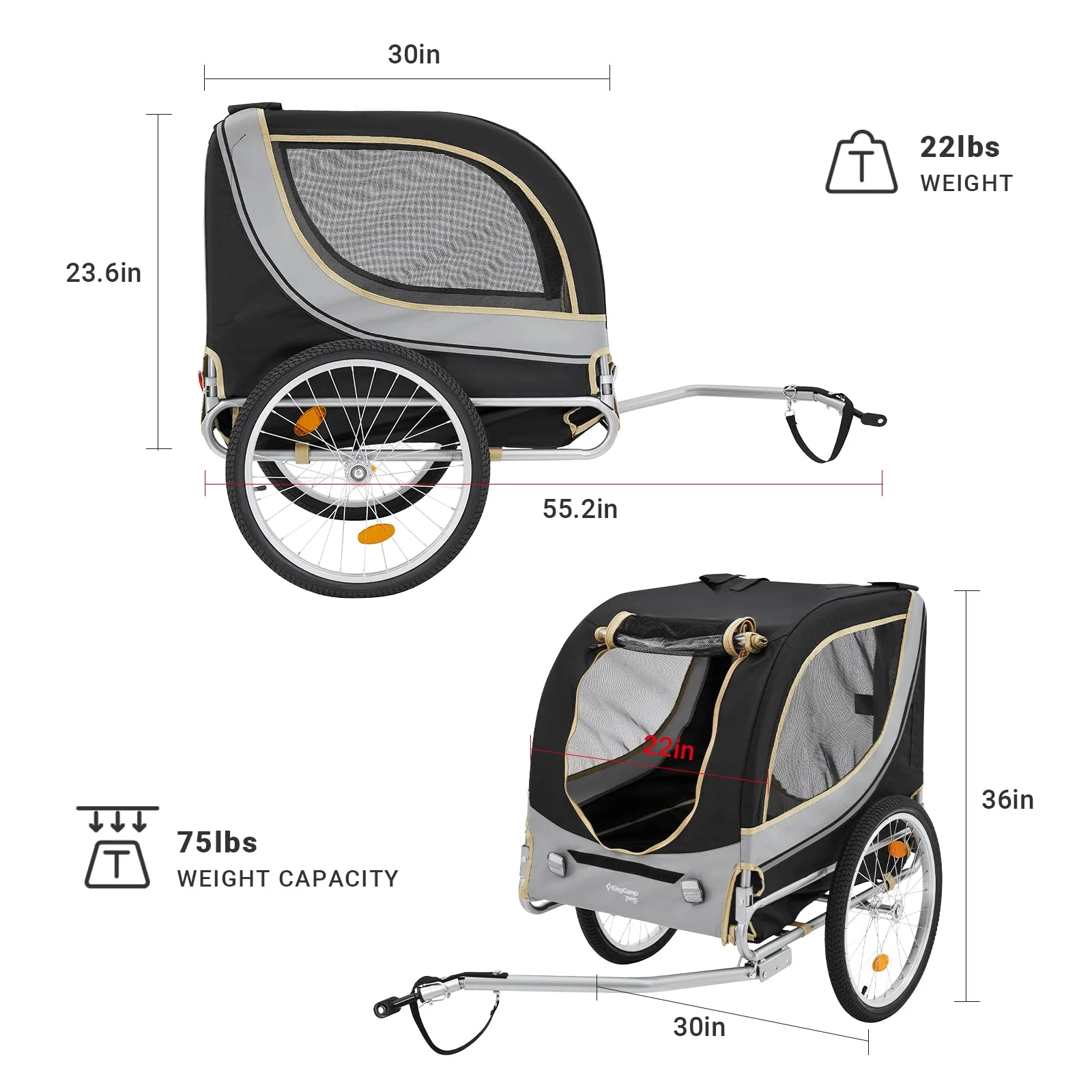 KingCamp Pet Bike Trailer Dog Carrier