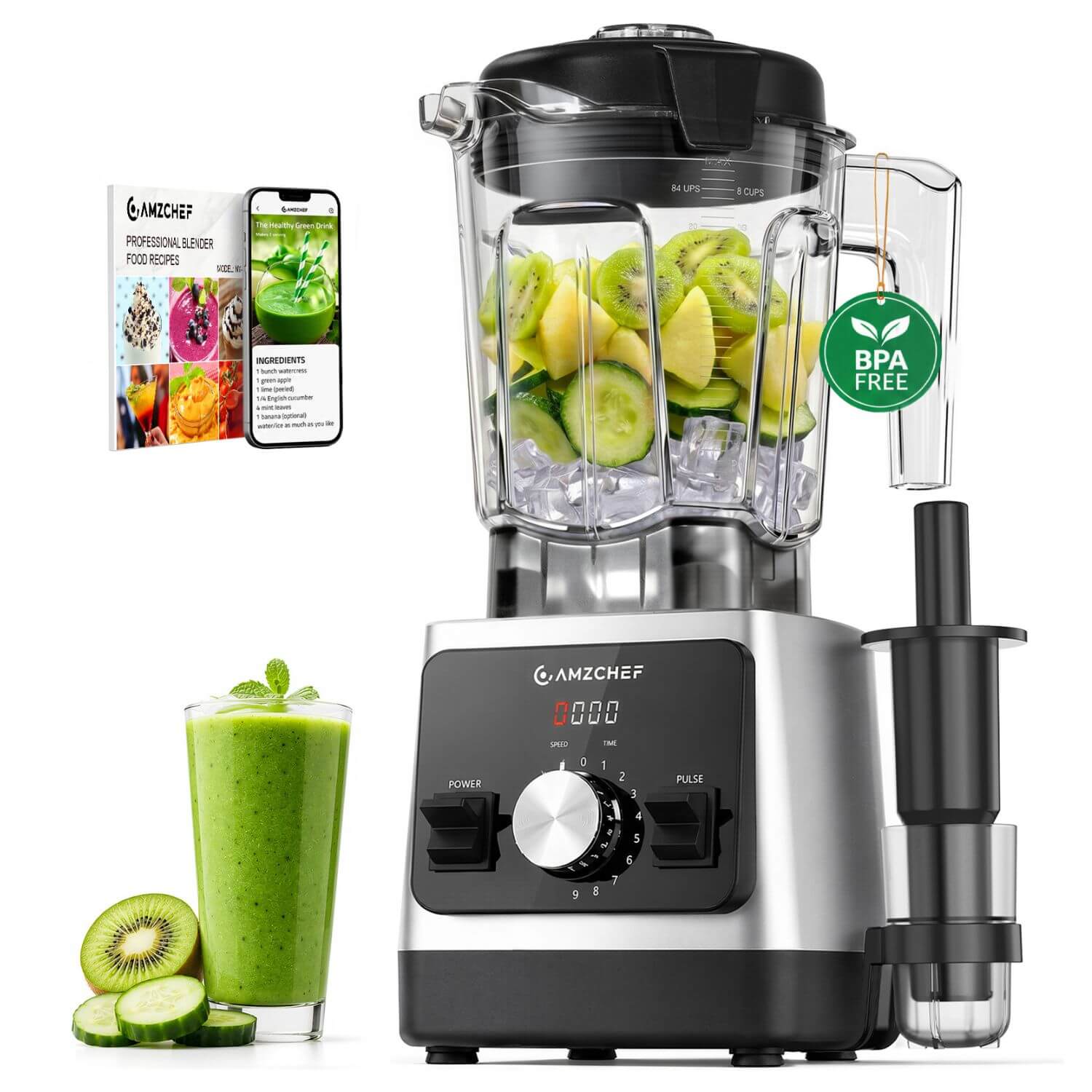 AMZCHEF Smoothie Blender 6 Titanium Blades 68oz Self Cleaning 1