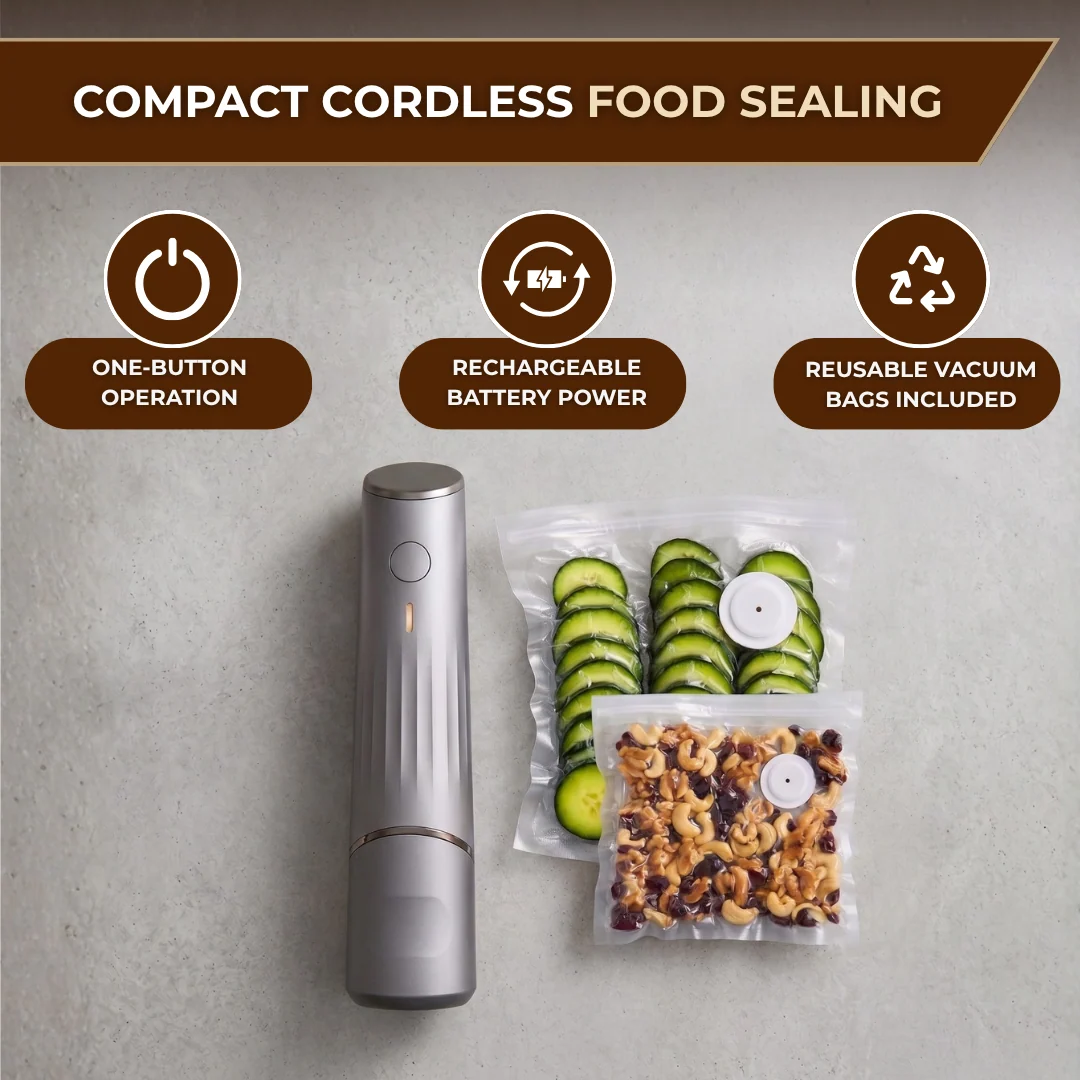 Rechargeable Compact Cordless Handheld Vacuum Sealer with Reusable Bag