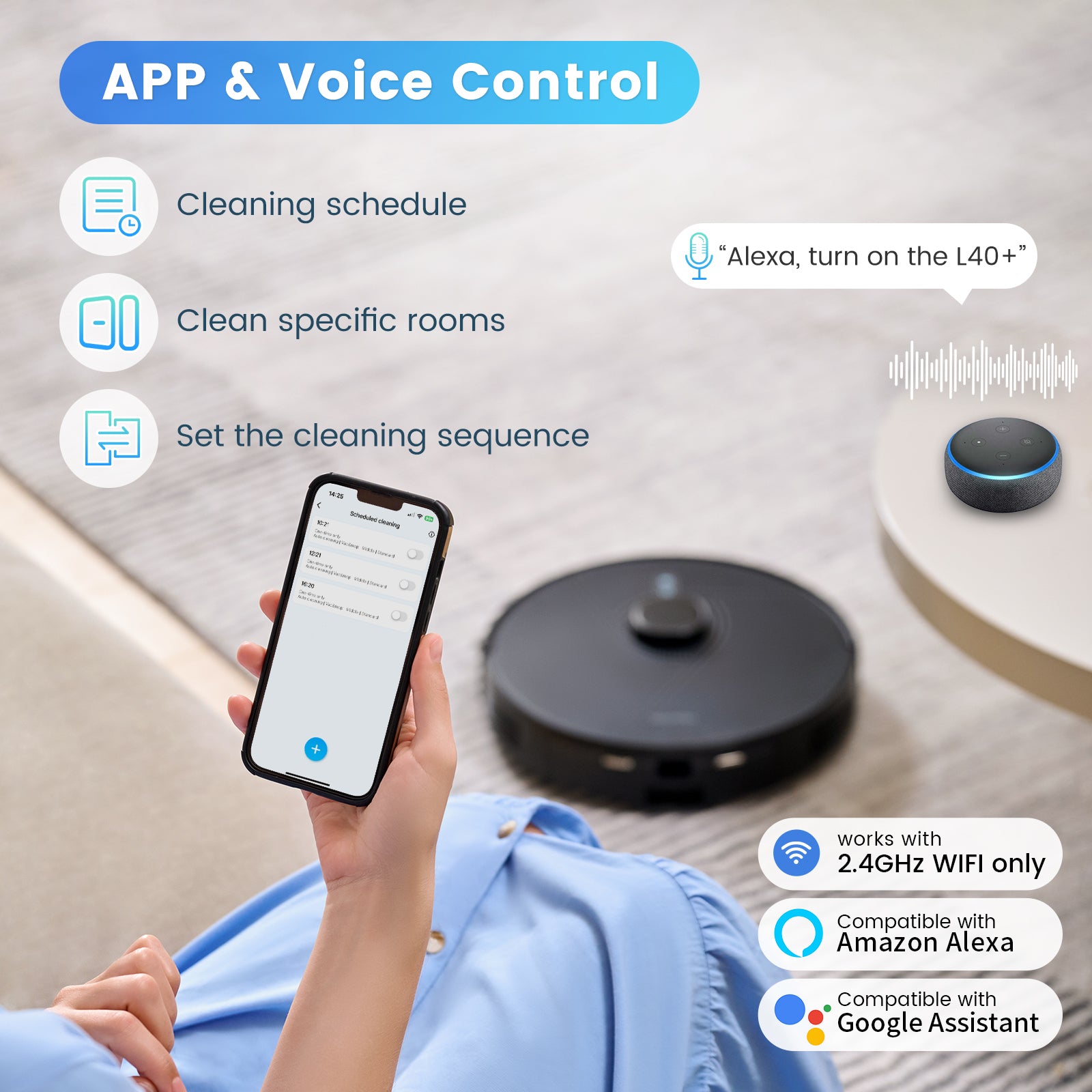 AIRROBO L40+ Robot Vacuum Cleaner and Mop Combo – 75-Day Self-Empty Bin, 240 Min Runtime, App and Voice Control