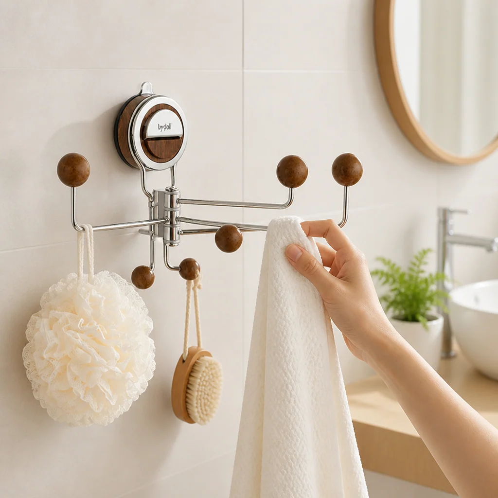 Bathroom Wall Hook Suction-Cup 360 Degree Rotating Stainless Steel - Image 2