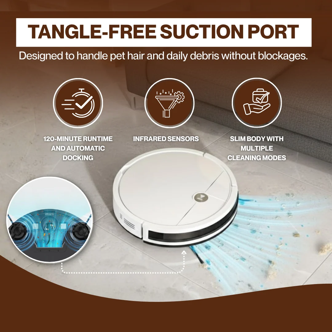 Smart Robot Vacuum Cleaner with Tangle-Free Suction and Auto-Charging