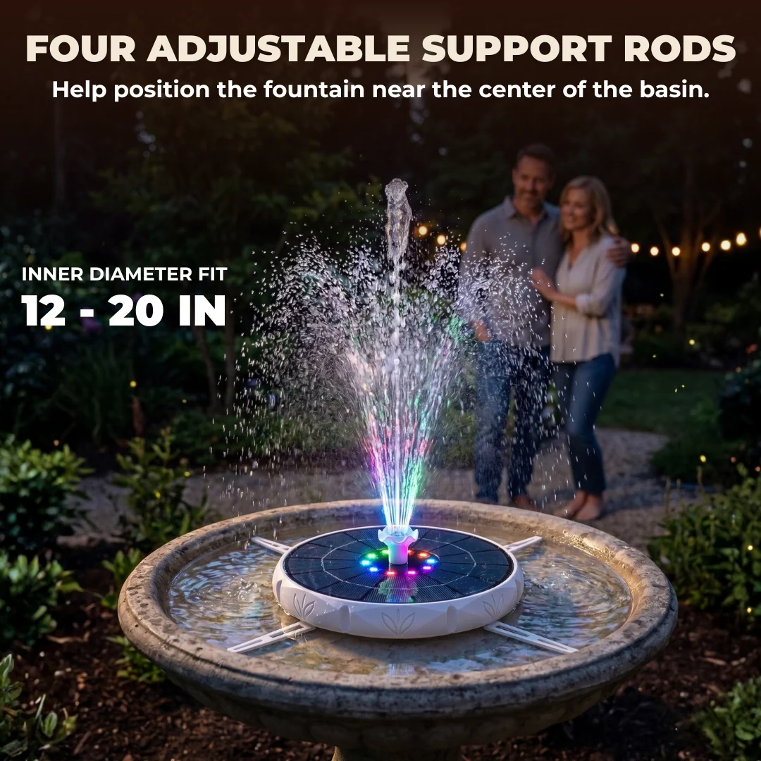 Solar Bird Bath Fountain with LED Lights and Adjustable Spray Patterns