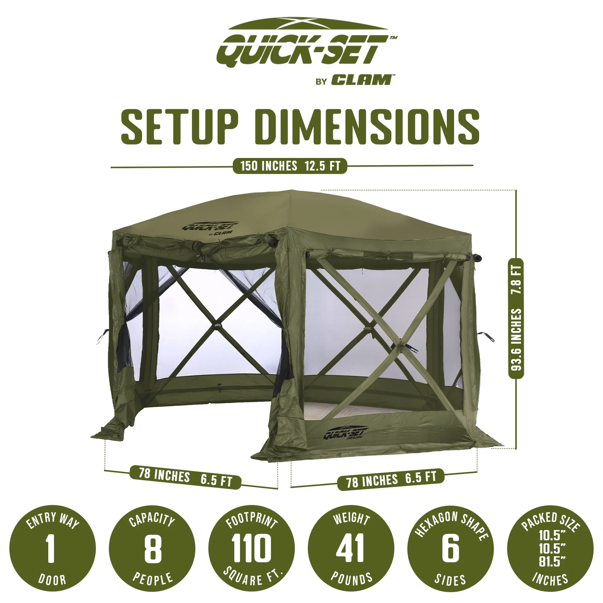 CLAM Quick-Set Pavilion 12.5 x 12.5' Portable Outdoor Canopy Shelter, Green - Image 2