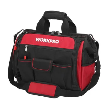 WORKPRO 16" Top Wide Mouth Tool Bag with Water Proof Rubber Base, Multi-Compartment, 46 Pockets