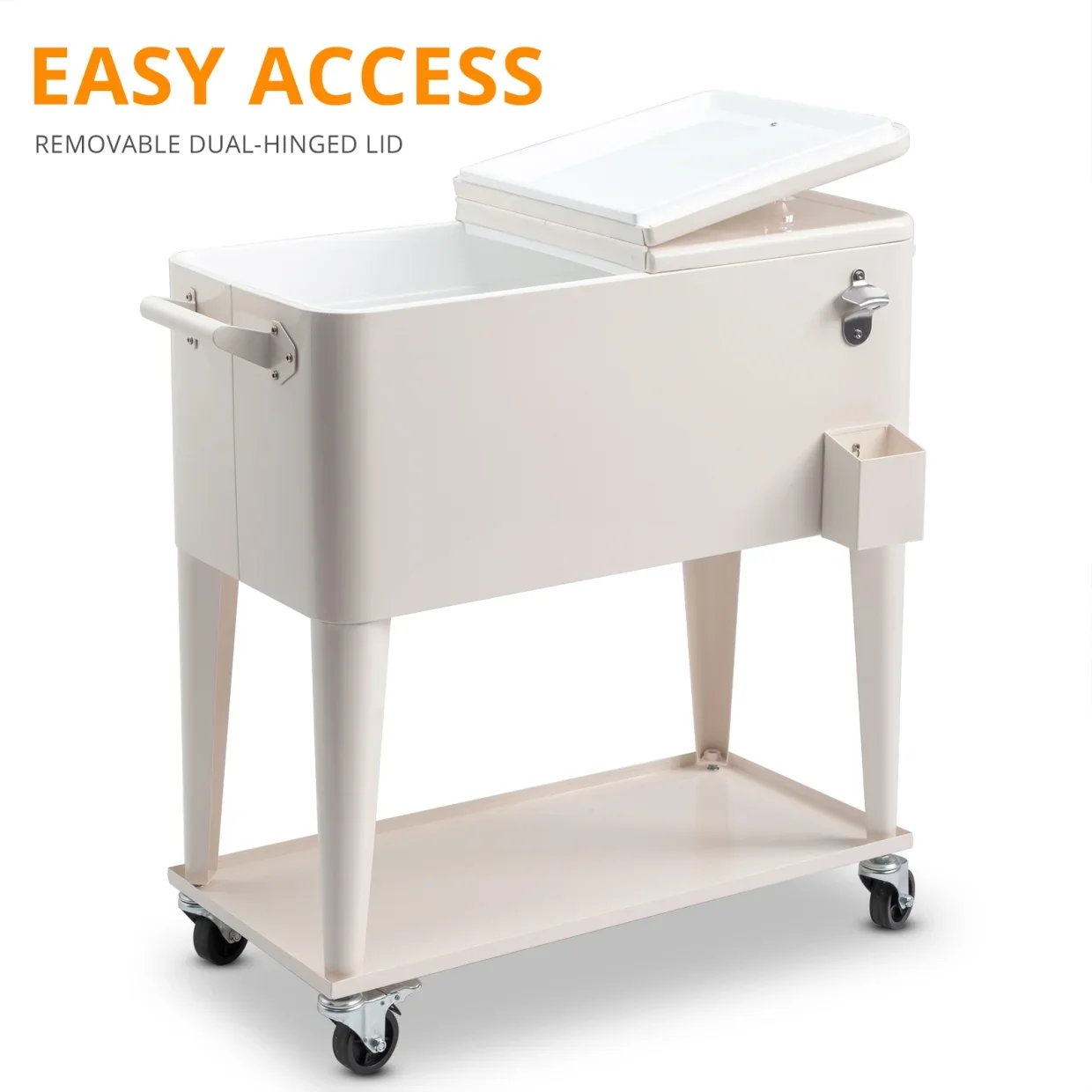 80Qt All-In-One Cooler Cart With Bottle Opener, Lower Storage Shelf and Cap Catcher, Outdoor Party Rolling Cooler With Lockable Wheels For Pool Side, Patio, Balcony, Mint(33.07 x 15.16 x 35.83)" - Image 21