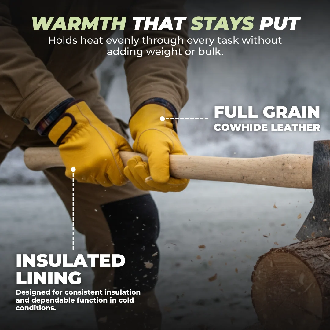 Winter Leather Work Gloves with Insulated Lining Full Grain Cowhide