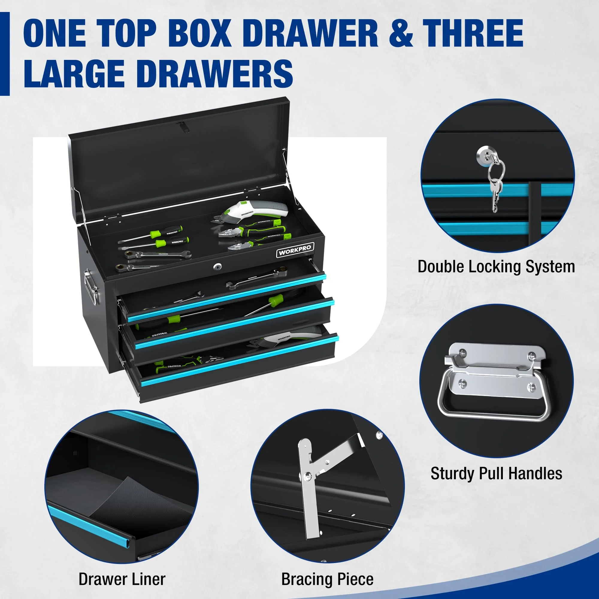 WORKPRO 5-Drawer Rolling Tool Chest, Sliding Metal Drawer Rolling Tool Storage Cabinet - Image 5