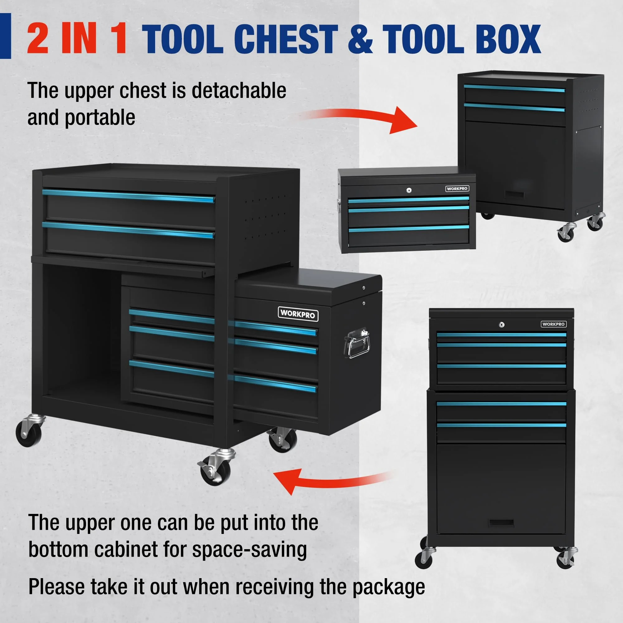 WORKPRO 5-Drawer Rolling Tool Chest, Sliding Metal Drawer Rolling Tool Storage Cabinet - Image 6