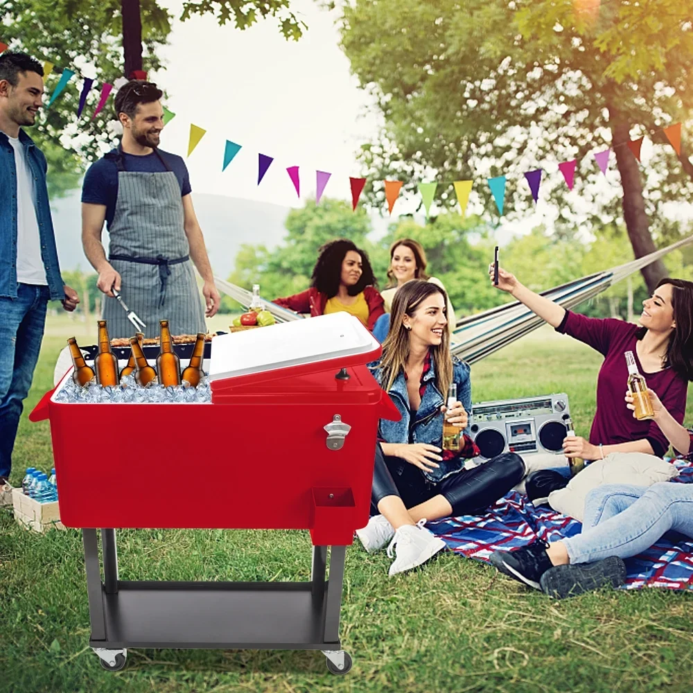 80Qt All-In-One Cooler Cart With Bottle Opener, Lower Storage Shelf and Cap Catcher, Outdoor Party Rolling Cooler With Lockable Wheels For Pool Side, Patio, Balcony, Mint(33.07 x 15.16 x 35.83)" - Image 30