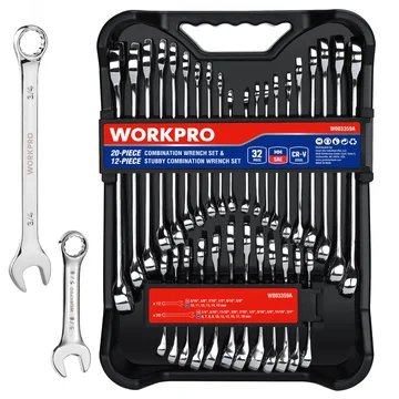 WORKPRO 32 Pcs SAE & Metric Combination 12 PT Regular and Stubby Wrench Set