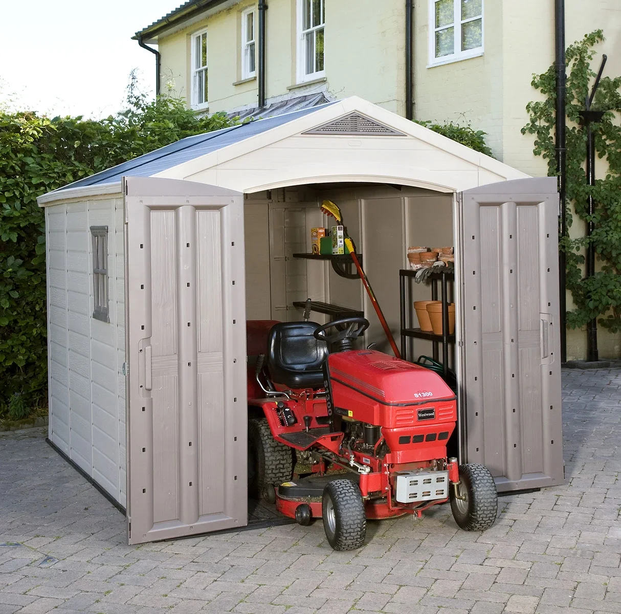 Keter Factor 8 x 11 Foot All Weather Resin Outdoor Storage Shed, Taupe - Image 9
