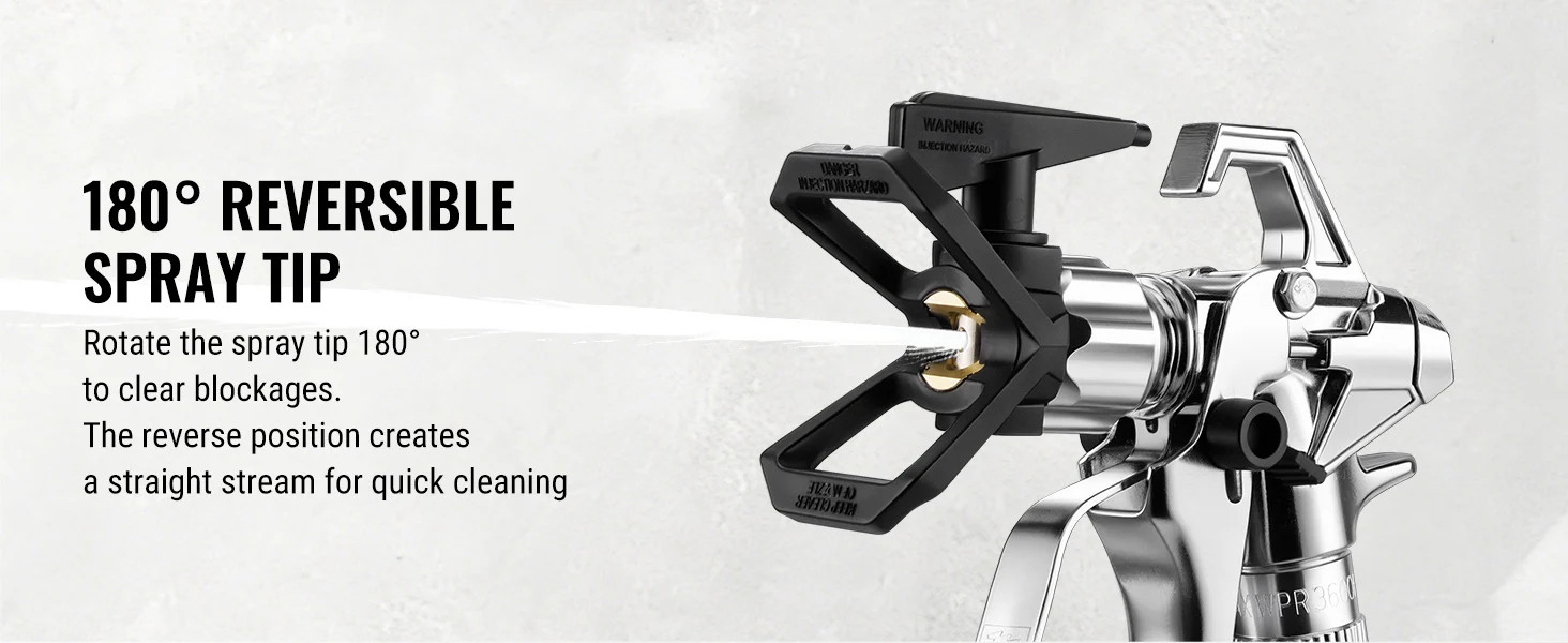 Metal spray gun with a reversible 180 degree spray tip, showing innovation and quality in cleaning
