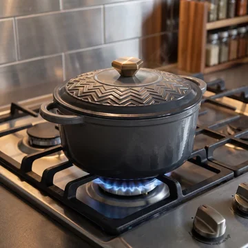 Cast Iron Dutch Oven with Enameled Finish, Moisture-Sealing Lid, Potholders