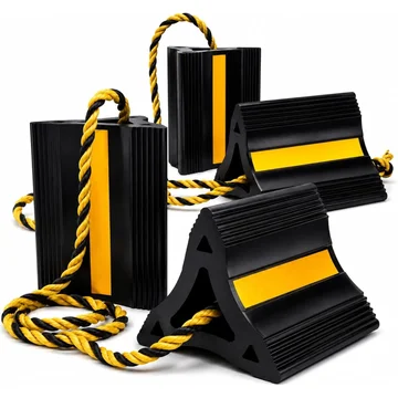 WORKPRO 4-Pack Rubber Wheel Chocks with Rope & 3 Reflective Strips, Heavy Duty Non-Slip Tire Stoppers for Cars, SUVs & Trailers, Rubber Wheel Wedges for Garage & Driveway