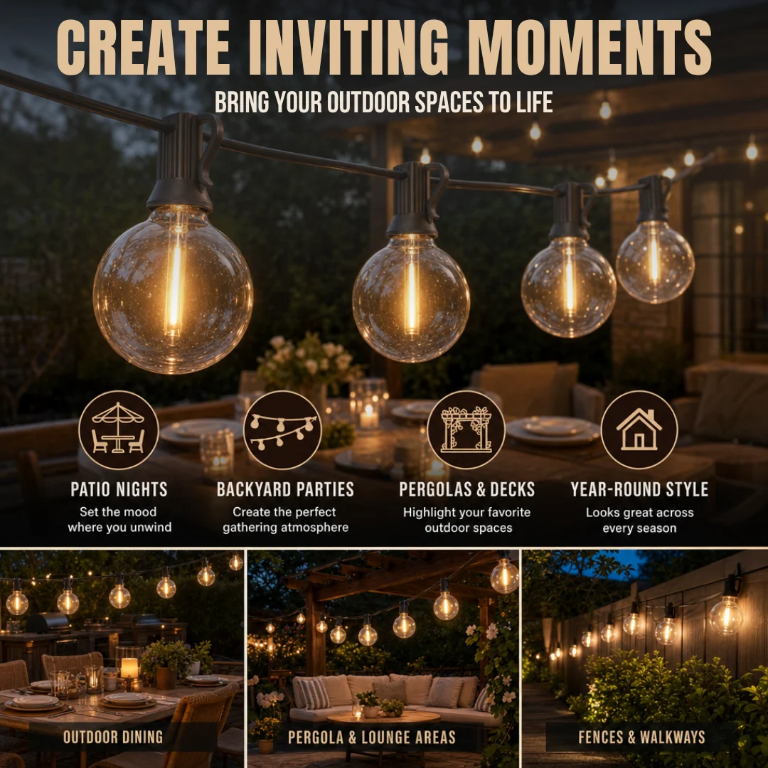 Globe-Style LED G40 Outdoor String Lights with Remote and Timer
