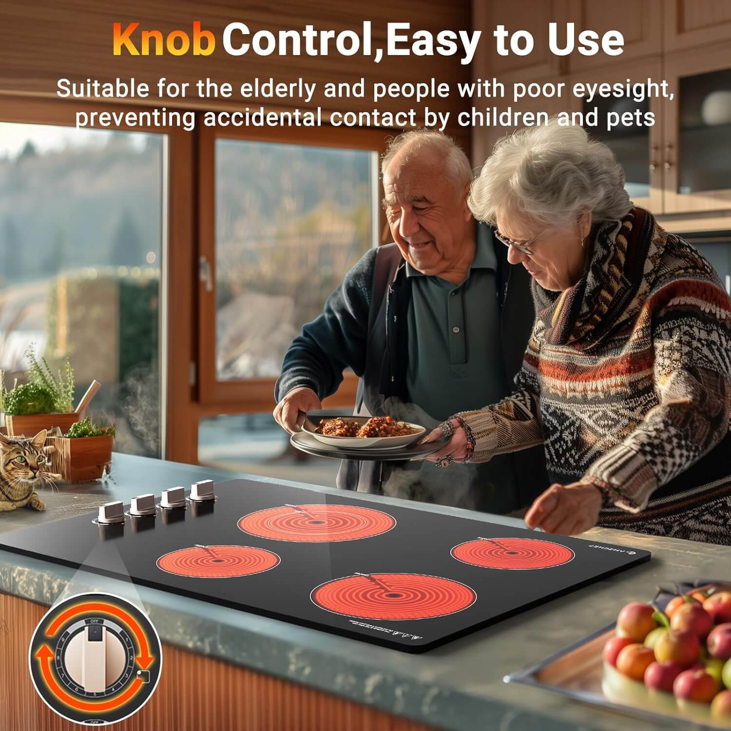 AMZCHEF 30 Inch 4 Burner Built-in Electric Ceramic Cooktops Knob Control 6700W 3