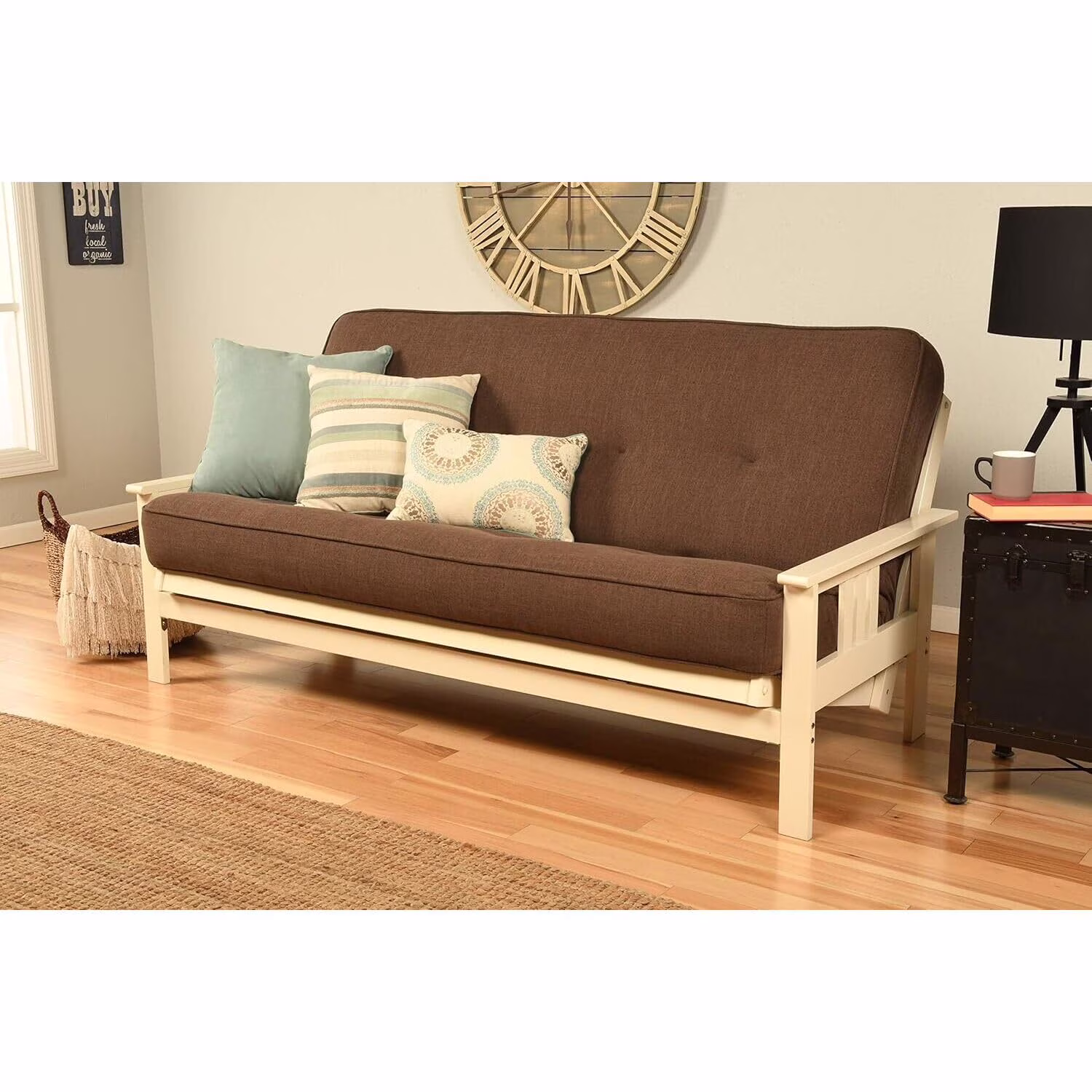 Homestock African Artifacts Full Size Futon Frame Set with Mattress, Easily Converts to Bed, Versatile Design Futon Frame for All Spaces, 33"H x 79"L x 37"D-Color:Linen Charcoal,Size:Barbados - Image 49