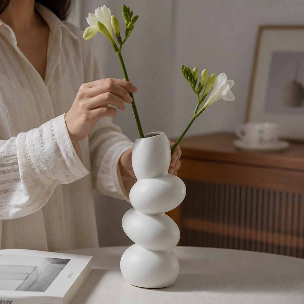 Sculptural Asymmetrical Oval Ceramic Tabletop Vase - Image 3