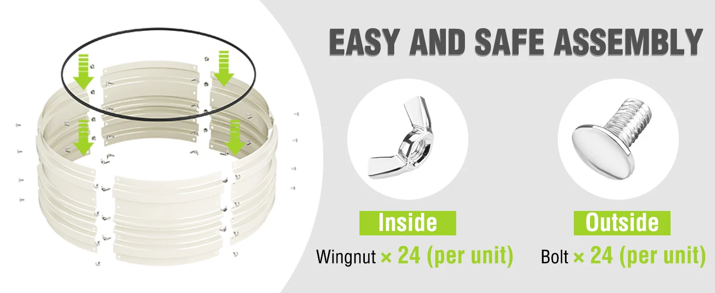 Plastic pipe fittings with wingnut and bolt shown for easy safe assembly, with innovation and quality emphasis