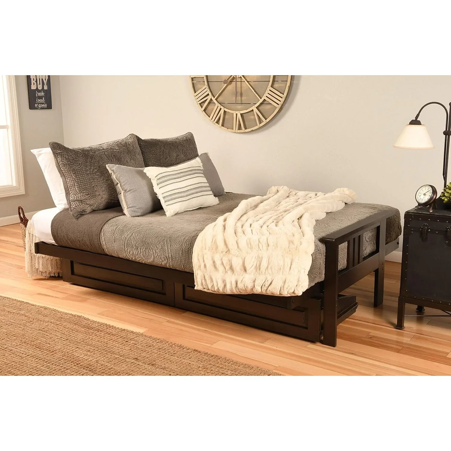 Homestock African Artifacts Full Size Futon Frame Set with Mattress, Easily Converts to Bed, Versatile Design Futon Frame for All Spaces, 33"H x 79"L x 37"D-Color:Linen Charcoal,Size:Barbados - Image 93