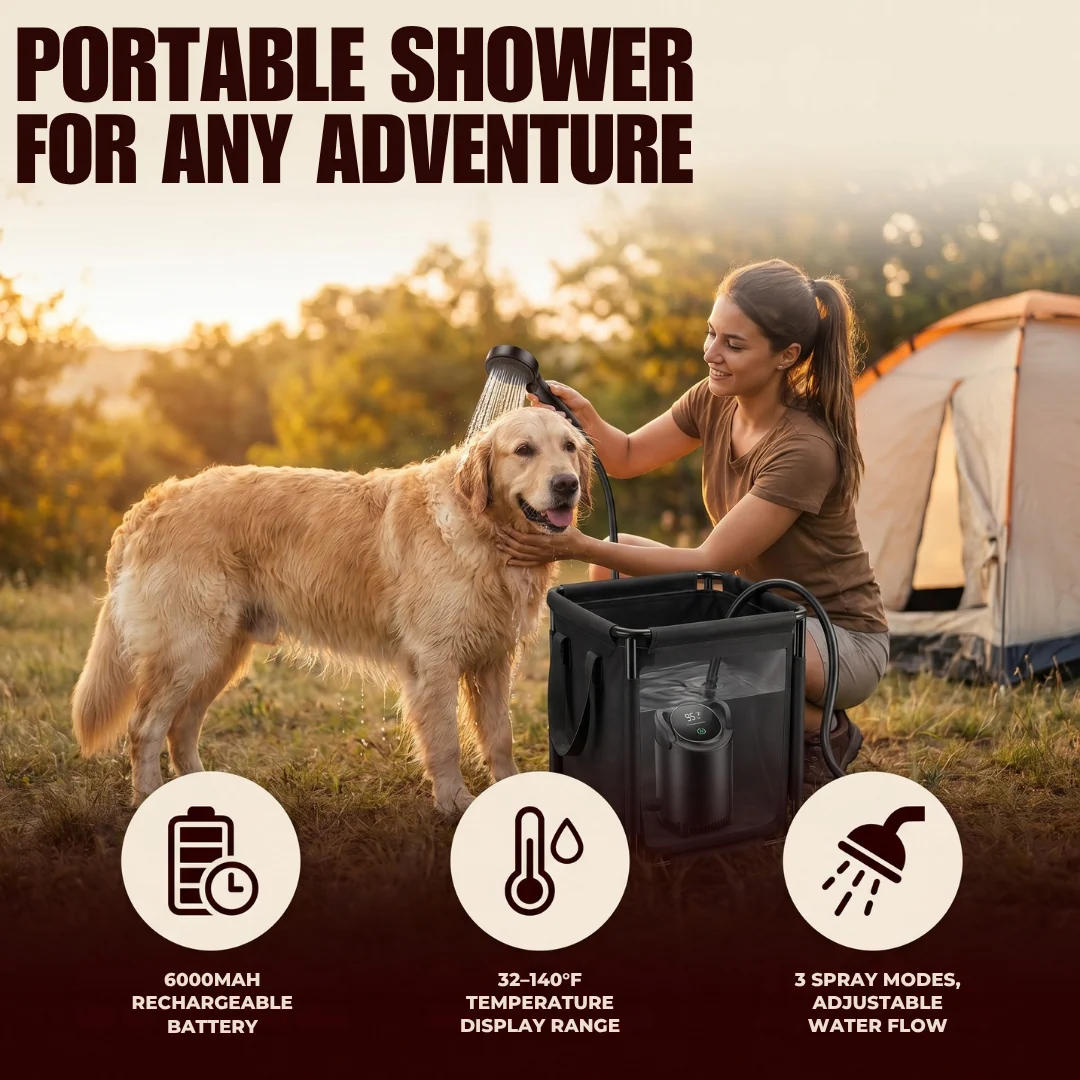 Portable Rechargeable Camping Shower Pump with 6000mAh Battery