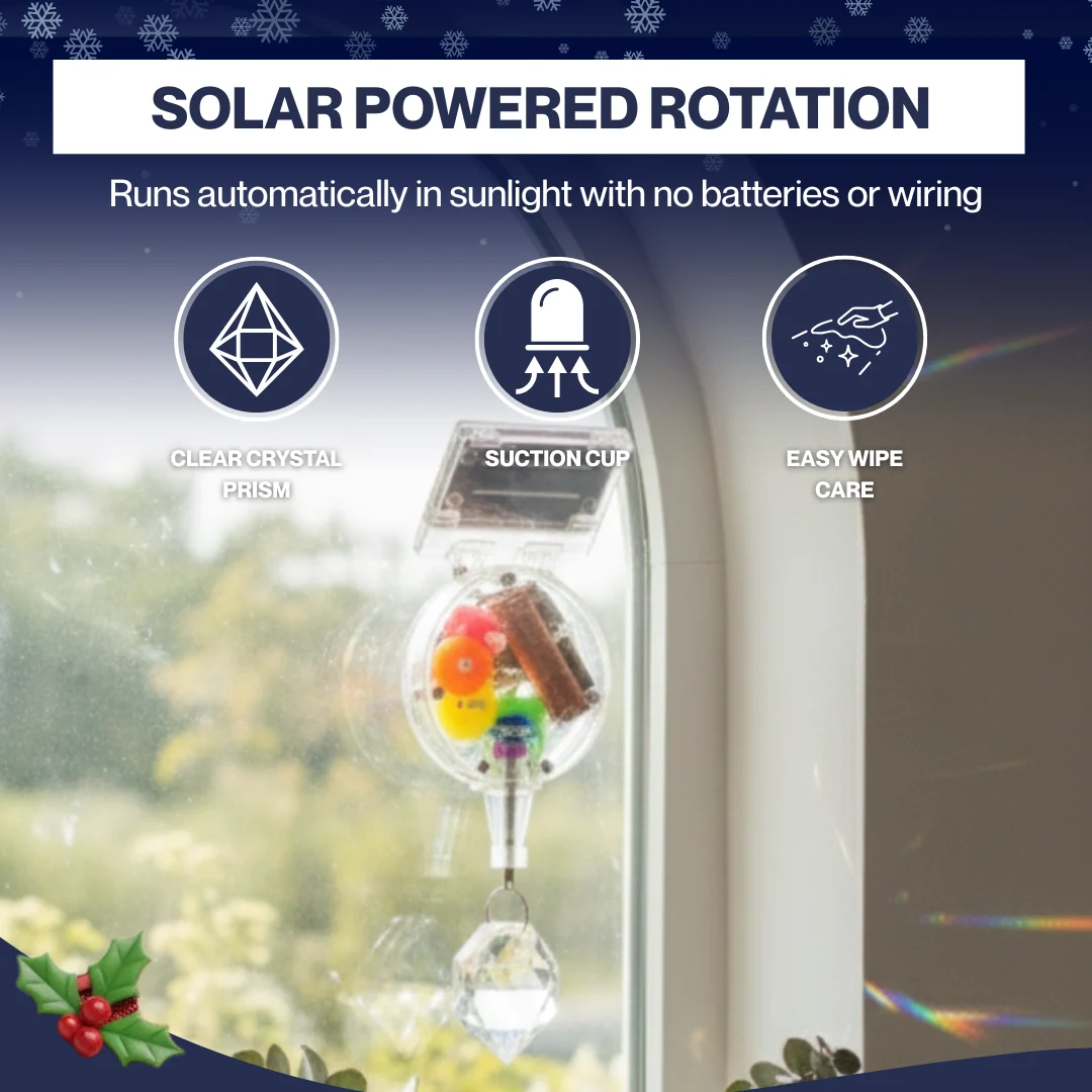 Solar Powered Prism Suncatcher Window Spinner, Hanging Mount