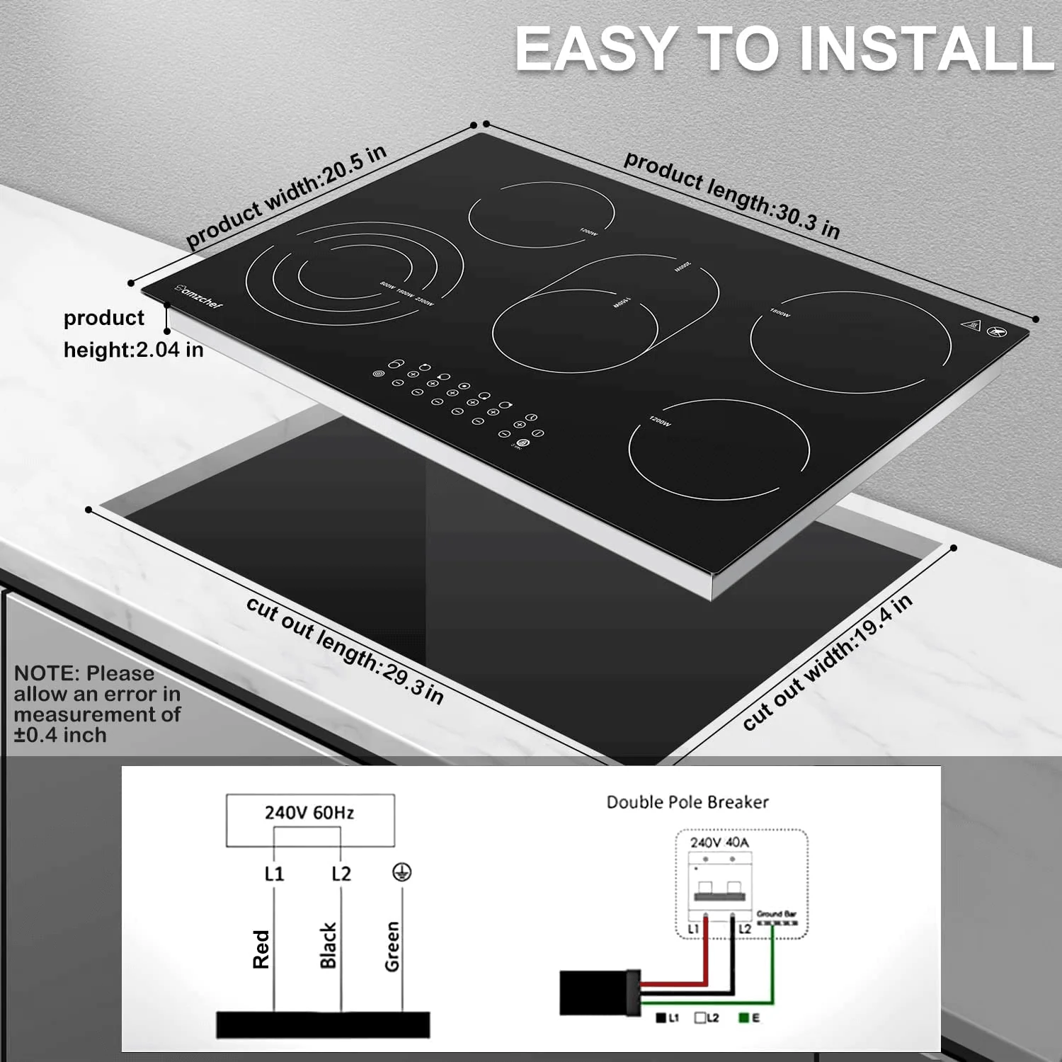 AMZCHEF Built-in Induction Stove With 5 Burners Triple and Toasting Zone CF8505 2