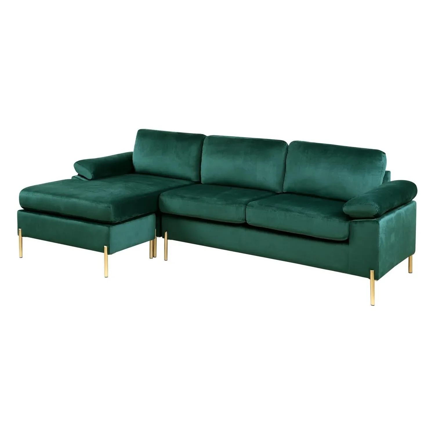 HomeStock Luxe Modern Velvet L-Shape Sectional Sofa with Square Padded Armrests, Solid Pattern Upholstery - 51.6"D x 101.2"W x 33.1"H, Comfortable and Stylish Seating for Living Room-Color:Gray/Gold - Image 25