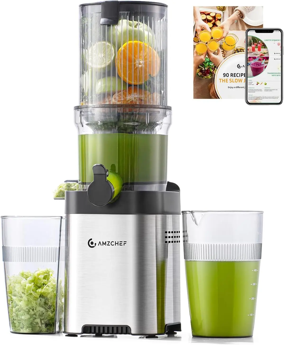 AMZCHEF Cold Press Juicer with 4.6" Wide Fruit Chute for Whole Fruits and Vegetables 1