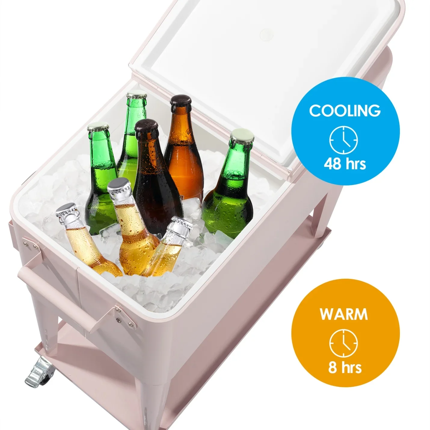 80Qt All-In-One Cooler Cart With Bottle Opener, Lower Storage Shelf and Cap Catcher, Outdoor Party Rolling Cooler With Lockable Wheels For Pool Side, Patio, Balcony, Mint(33.07 x 15.16 x 35.83)" - Image 49