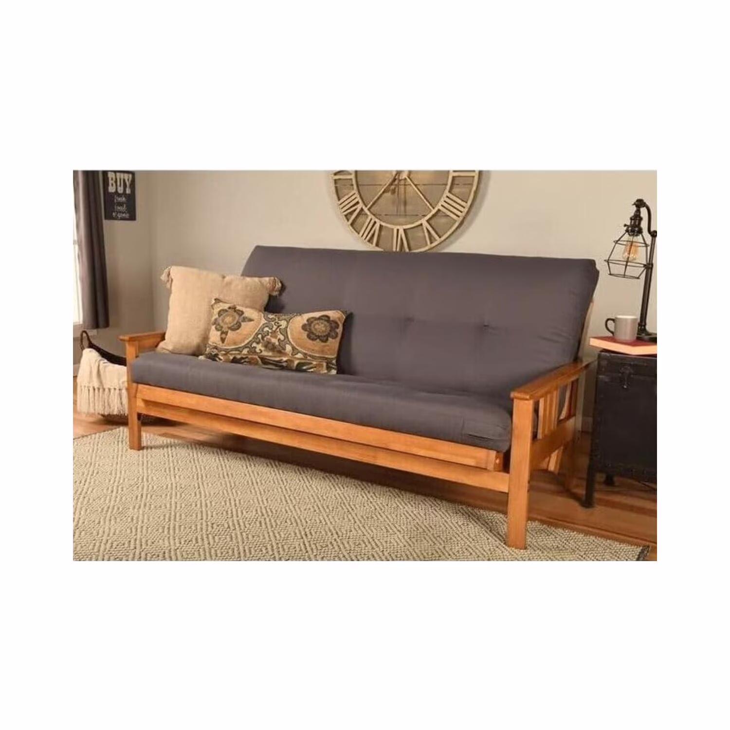 Homestock African Artifacts Full Size Futon Frame Set with Mattress, Easily Converts to Bed, Versatile Design Futon Frame for All Spaces, 33"H x 79"L x 37"D-Color:Linen Charcoal,Size:Barbados - Image 23