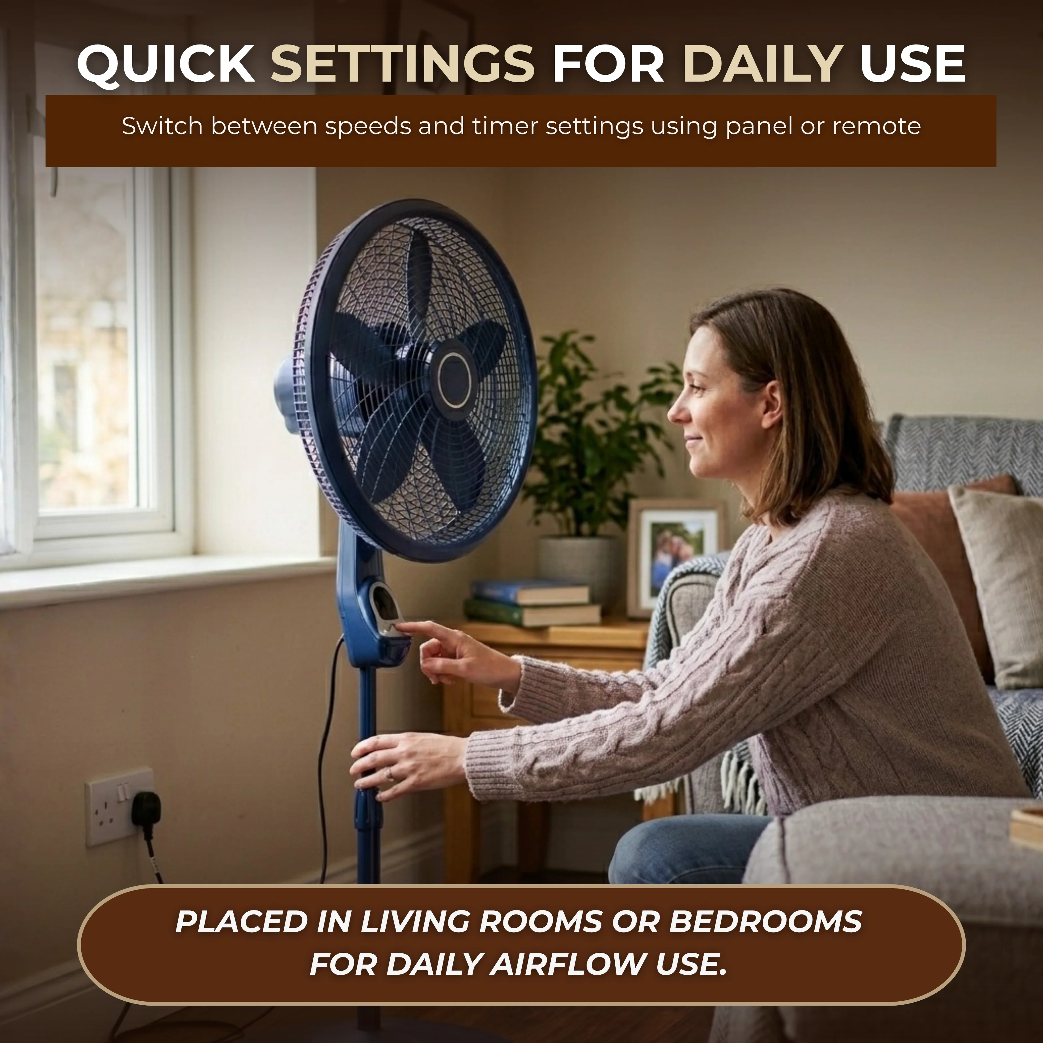 Oscillating Pedestal Fan with Remote Timer and 3 Speed Settings