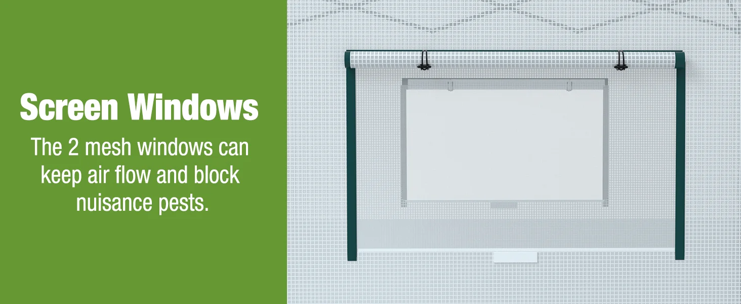 Screen windows diagram with mesh panels, showing innovation and quality for secure, durable airflow and pest blocking