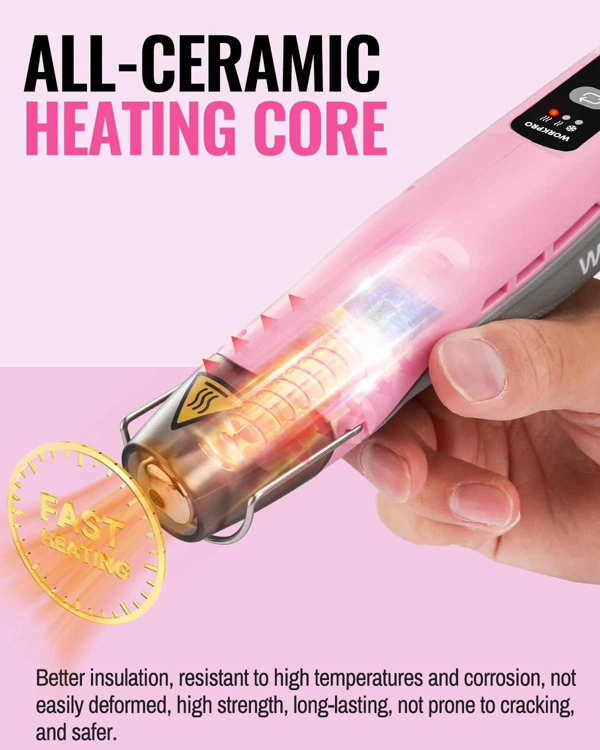 WORKPRO 7.2V Mini Cordless Heat Gun, 842°F Heating, 3 Temp Settings - Image 4