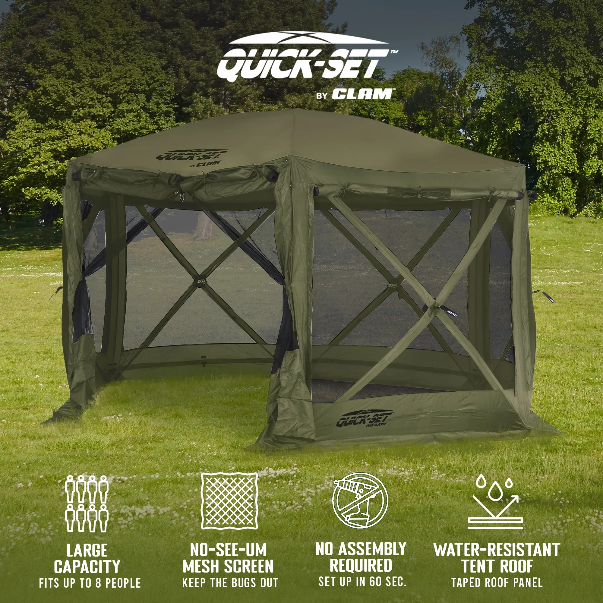 CLAM Quick-Set Pavilion 12.5 x 12.5' Portable Outdoor Canopy Shelter, Green - Image 6